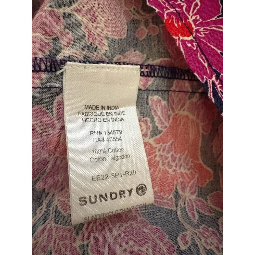SUNDRY Floral Tiered Dress Sz 1 Women’s Small 4-6 Cottage Core Navy Pink Pockets - Picture 5 of 16